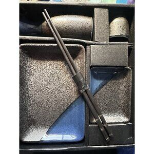 Japanese Food Sushi Sashimi Sake Carafe Black Blue Chopsticks Gift Table Set
